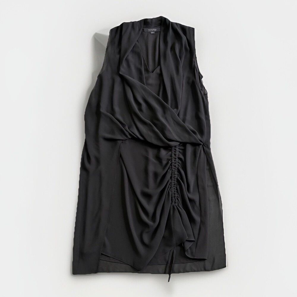 All Saints Cathea Dress Women Size 6 US, 38 EU Black Sleeveless Chiffon Drape - Picture 2 of 10